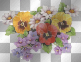 Spring summer vintage flowers violet yellow orange white green leaves