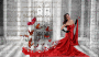 White room, red dress