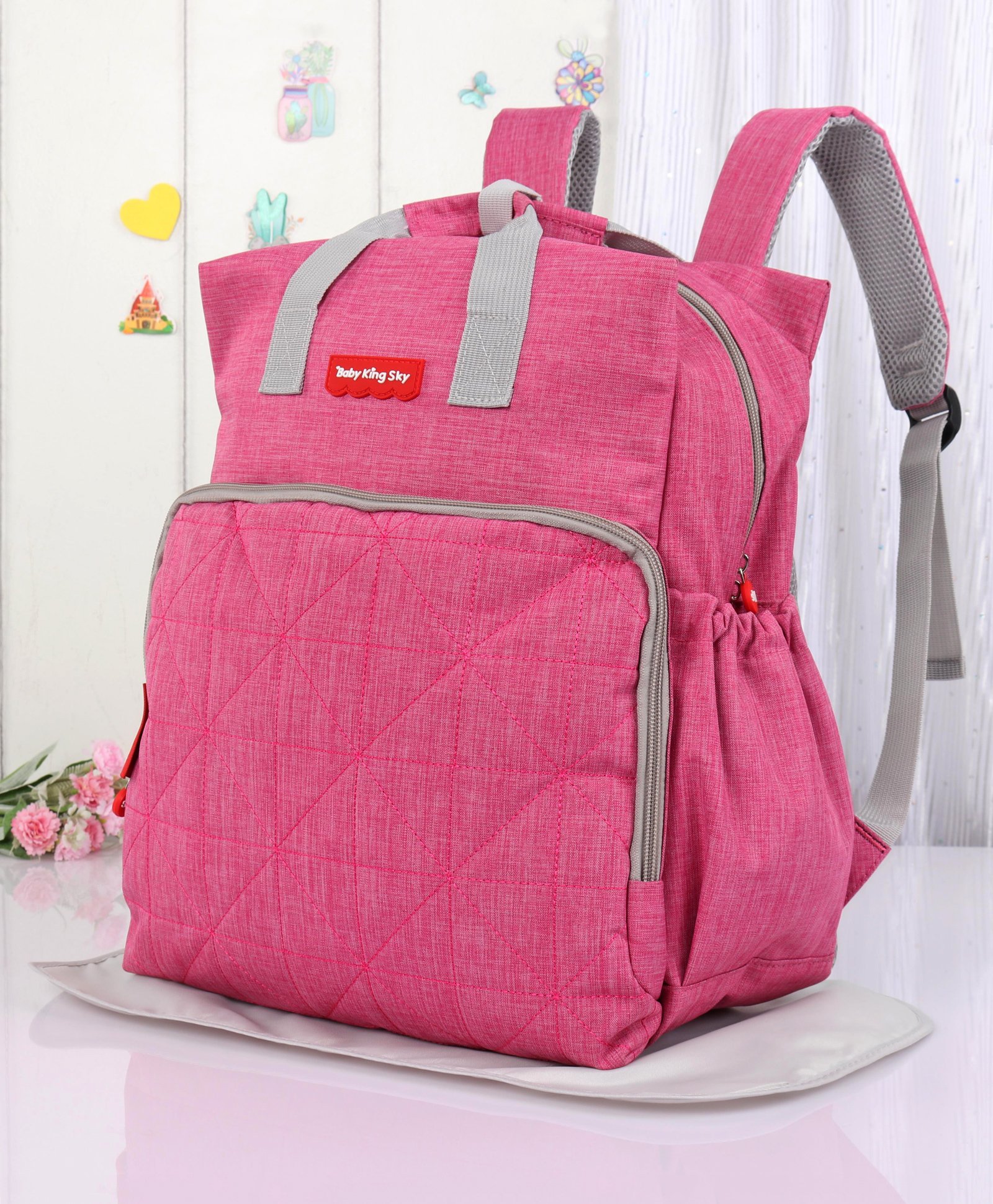 Ripley - MOCHILA PAÑALERA BEBÉ BOLSO MATERNAL ROSADO