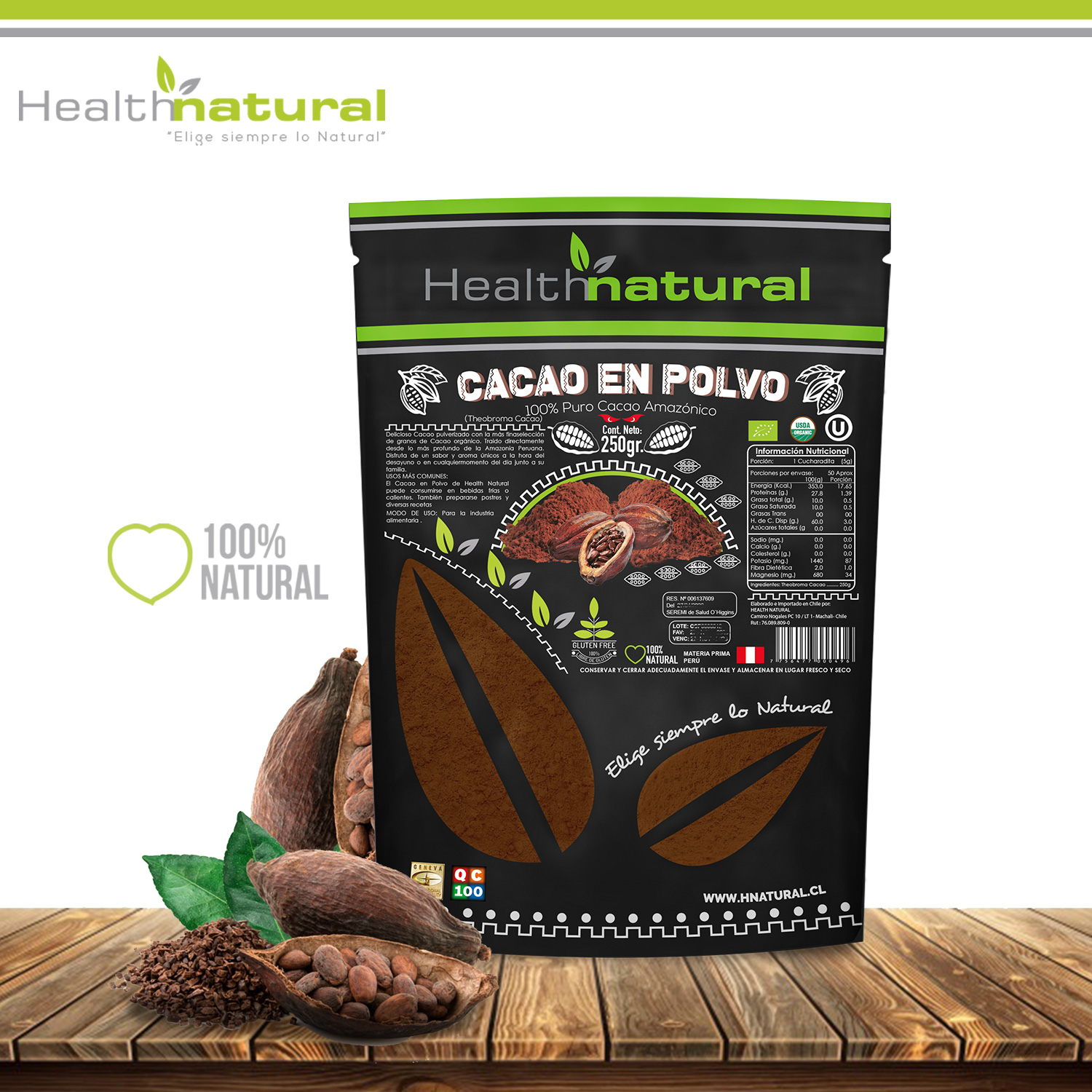 Ripley CACAO EN POLVO ORGANICO HEALTHNATURAL 250 GR.
