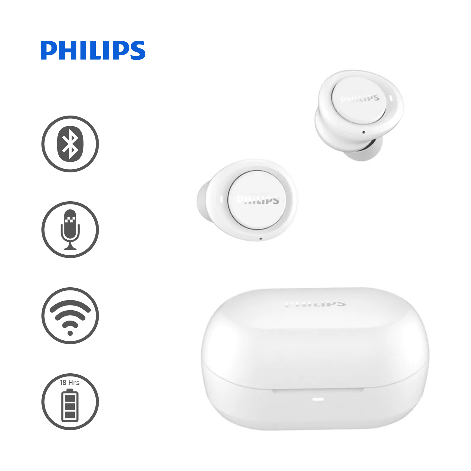 Ripley - PHILIPS AUDÍFONOS TRUE WIRELESS TAT1215 BLUETOOTH 18 HRS IPX4  -BLANCO