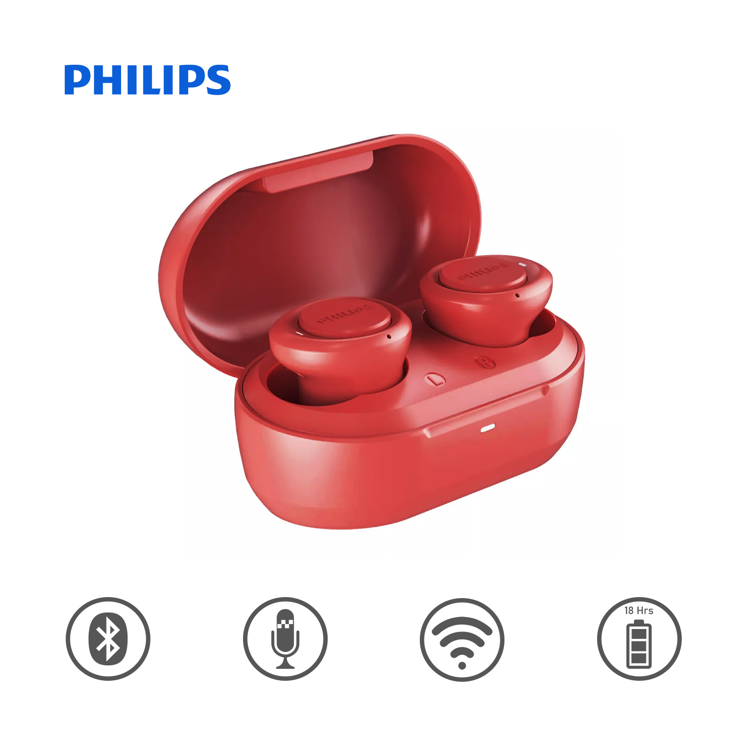 Ripley - PHILIPS AUDÍFONOS TRUE WIRELESS TAT1215 BLUETOOTH 18 HRS IPX4 -  ROJO