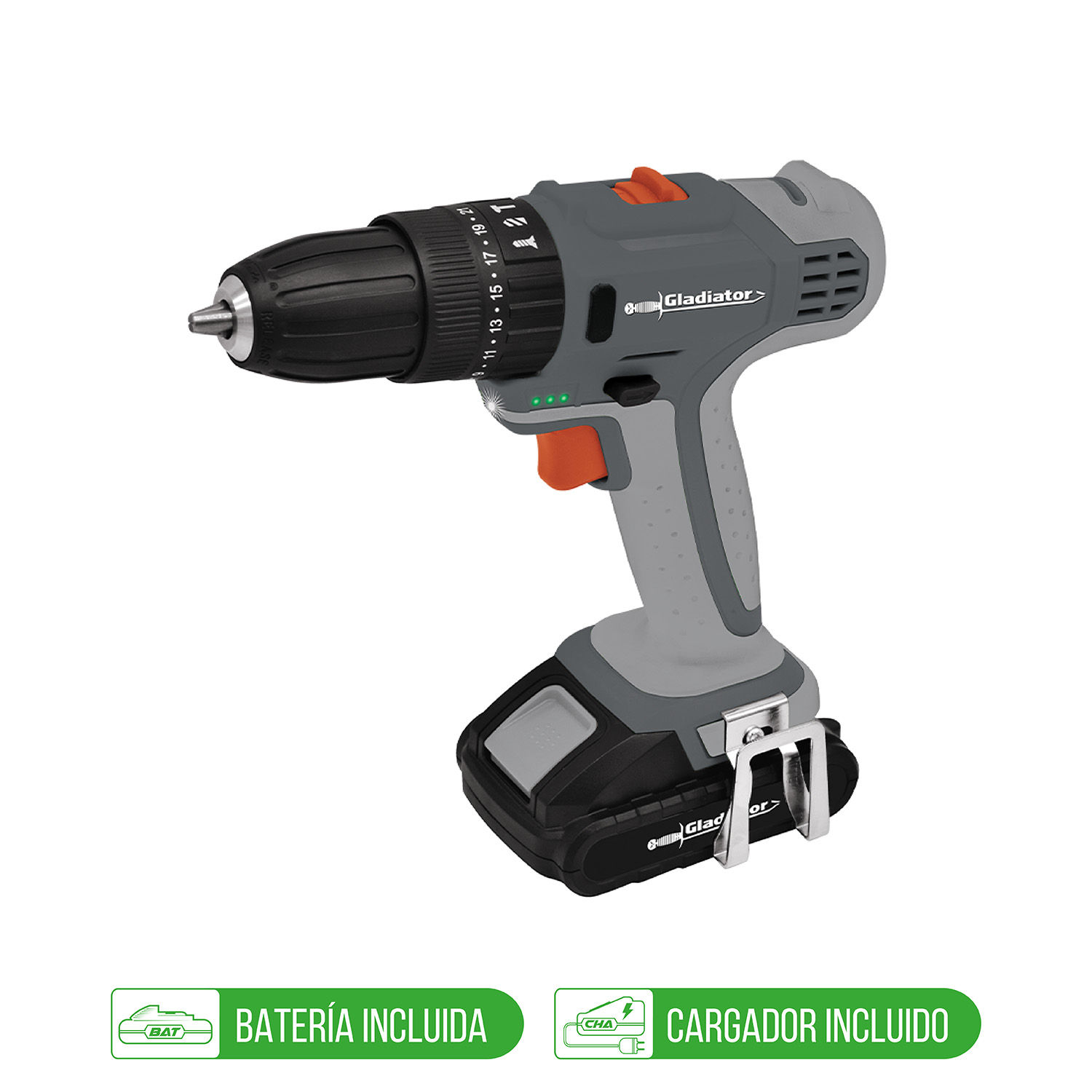 Ripley - TALADRO PERCUTOR Y ATORNILLADOR INALAMBRICO 18V + BATERIA +  CARGADOR GLADIATOR PRO