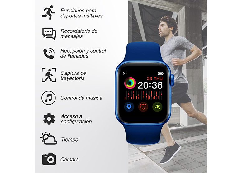Ripley - RELOJ INTELIGENTE SMARTWATCH T500 AZUL