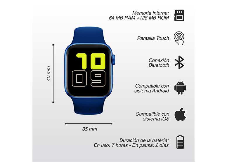 Ripley - RELOJ INTELIGENTE SMARTWATCH T500 AZUL