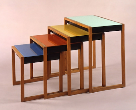 Josef Albers, Set of Four Stacking Chairs (1927), Barbican. Photo via Josef and Anni Albers Foundation. Josef Albers, Set of Four Stacking Chairs (1927), Barbican. Photo via Josef and Anni Albers Foundation.