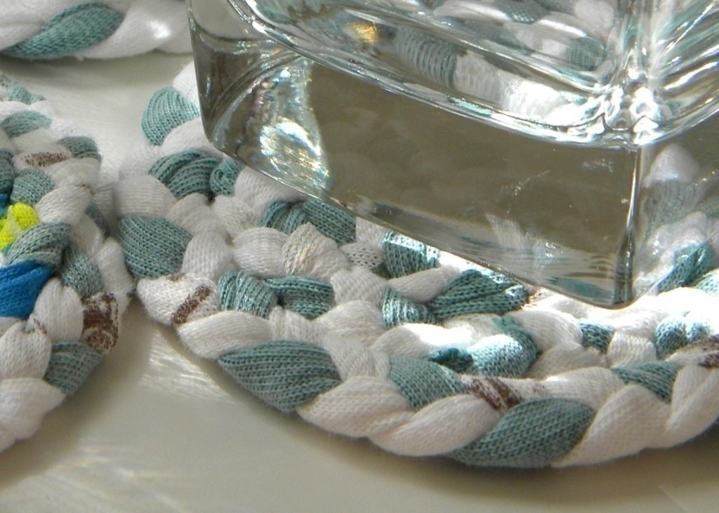 T Shirt Yarn Braided Coasters · A Coaster · Braiding on Cut Out + Keep