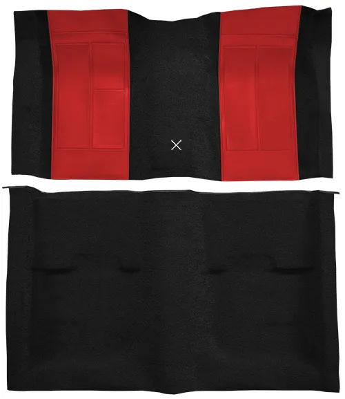 1970 Ford Mustang Mach 1 Carpet Replacement - Nylon - Complete | Fits: Fastback, with 2 Red Inserts with Shifter Cut
