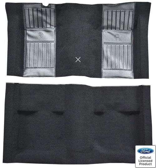 1971-1973 Ford Mustang Mach 1 Carpet Replacement - Nylon - Complete | Fits: Fastback, with 2 Black Running Pony Inserts with Shifter Cut