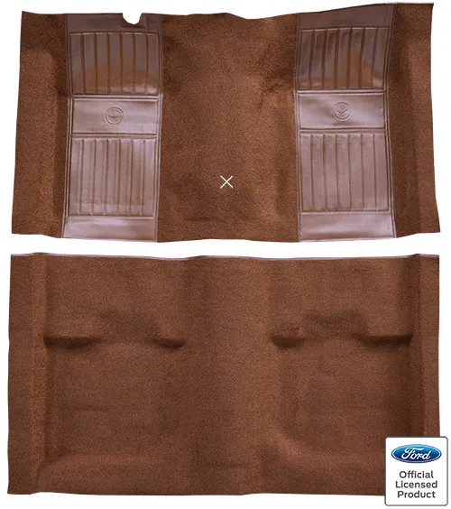 1971-1973 Ford Mustang Mach 1 Carpet Replacement - Nylon - Complete | Fits: Fastback, with 2 Ginger Running Pony Inserts with Shifter Cut
