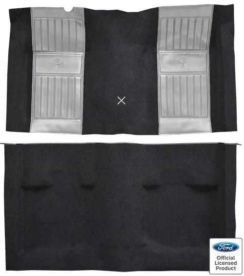 1971-1973 Ford Mustang Mach 1 Carpet Replacement - Nylon - Complete | Fits: Fastback, with 2 Gray Running Pony Inserts with Shifter Cut