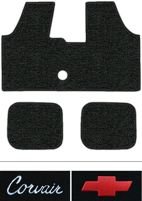 1965-1969 Chevy Corvair Floor Mats (Logos Available) - 3pc - Loop | Fits: Floor Shift, 1pc Frt & 2pc Rrs