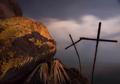 Iron crosses by night on the beach in Veracruz