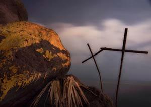 Iron crosses by night on the beach in Veracruz