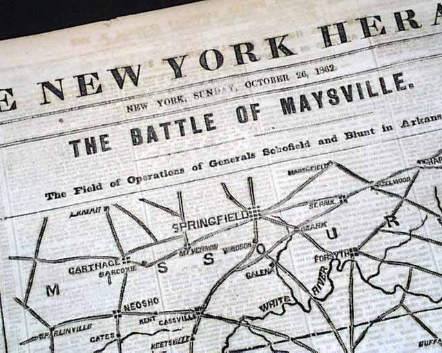 MAYSVILLE AR Arkansas Civil War MAP 1862 Old Newspaper