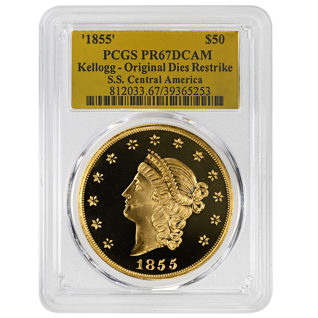 1855 G$50 Kellogg & Co., Original Dies Restrike PR DCAM