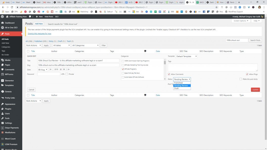 What does pending review mean in wordpress?