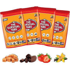 pouches of different flavors of survival tabs