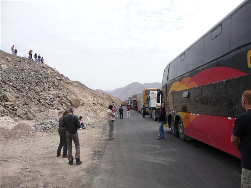 Bus to Lima took 28 hrs. 3 hrs of it stuck here in the middle of the baking mountains nr Nazca while we waited for the road to be resurfaced!