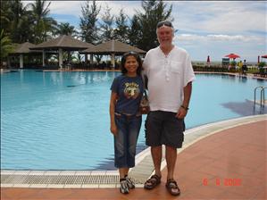 Kevin and I at the poolside of Miri Marriott Hotel