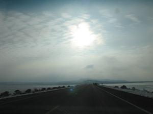 Road separating the salt/fresh water parts of the lake