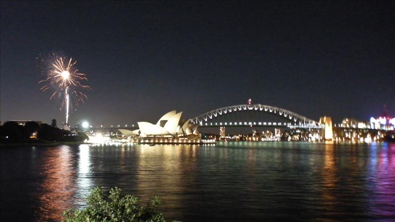 Fireworks during Bjork's show at the Opera House