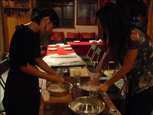 Sophia begins the noodle preparations