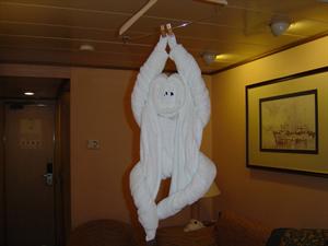 The cute towel monkey animal done by the room servicing crew.