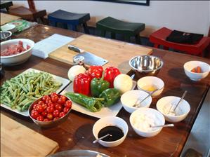 The Hutong kitchen, all set up ready for the German guests