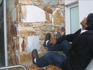 dwayne scaling the wall while we were waiting