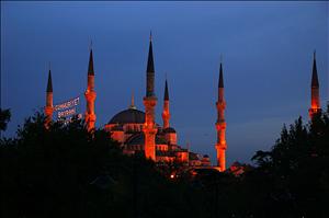 The Blue Mosque of Sultanahmet during sunset