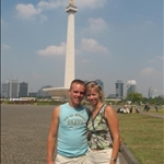 Neils and Lucinda infront of National Monument,Jakarta,Indonesia.