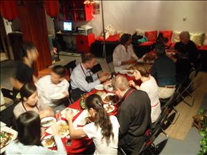 Sitting down to eat their food