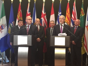 Ontario Transportation Minister Steven Del Duca and Federal Transportation Minister Marc Garneau take questions following joint meeting.