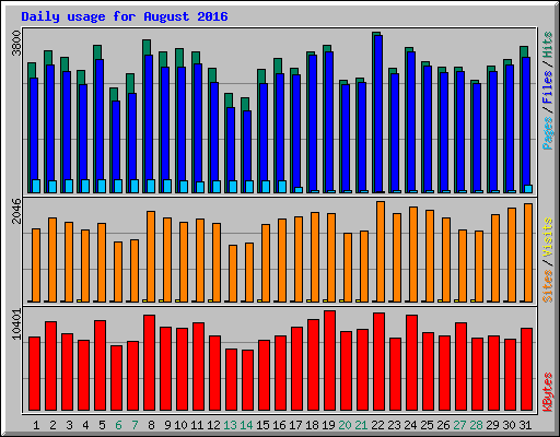 Daily usage for August 2016