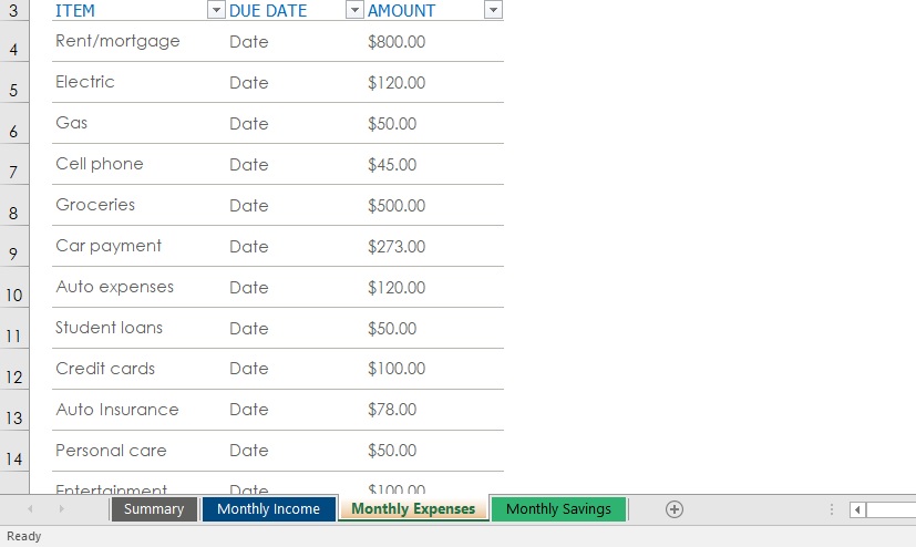 Creat a Budget Template