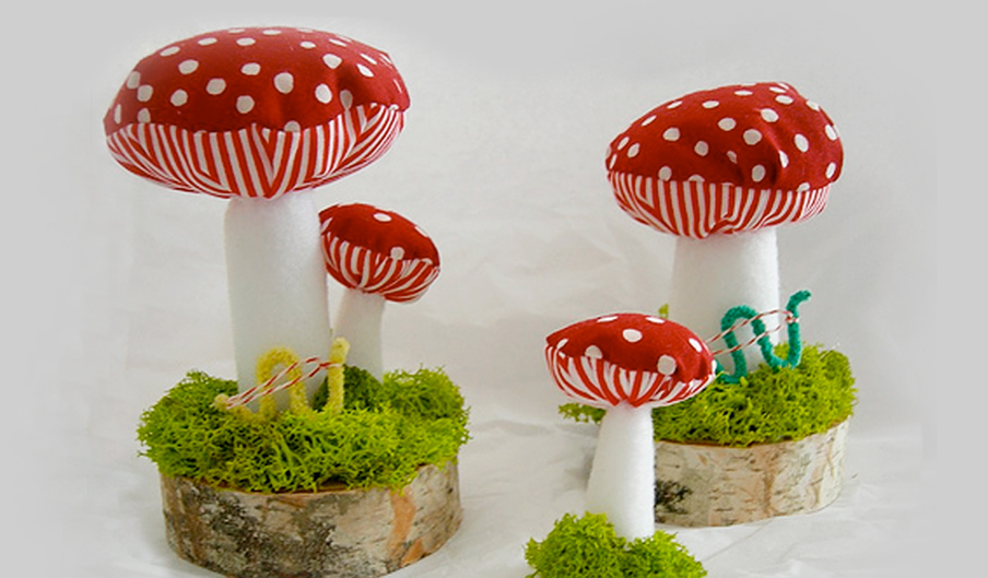 Plush Mushrooms with Dapper Inchworms