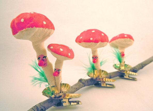 Spun Cotton Mushrooms Clip Ornaments
