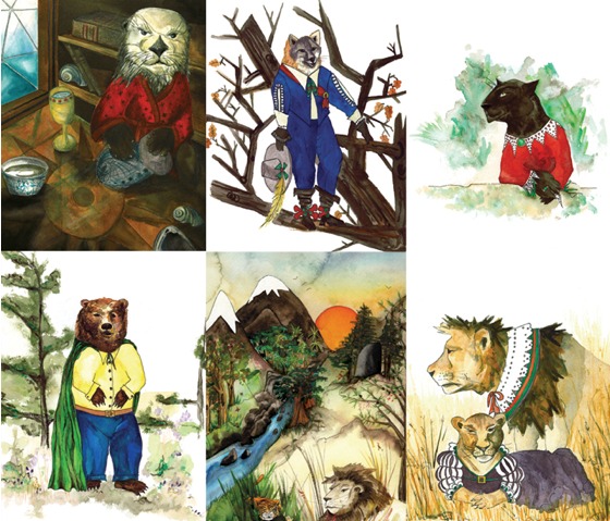 Some of the illustrated characters from "Pirates & Hoopoe."