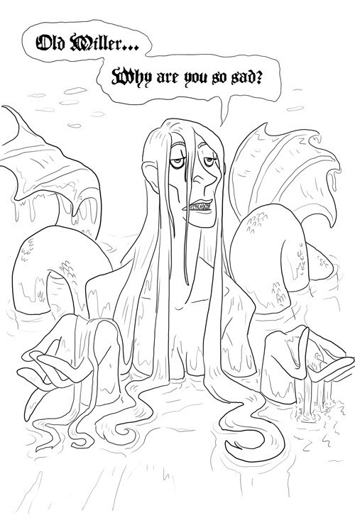 A page in progress from "Cautionary Fables and Fairy Tales."