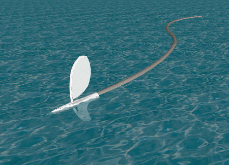 Rendering of Protei, a sailing robot drone designed to clean oil spills.