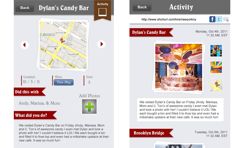 Add some info & photos to your Check-In and your progress will get added to your personal Activity Page. Be sure to share your URL on Facebook so your friends and followers and track your activity while you're on your trip.