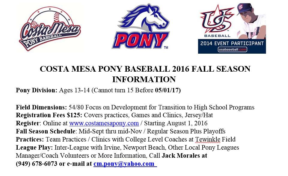 Costa Mesa Pony Baseball Home