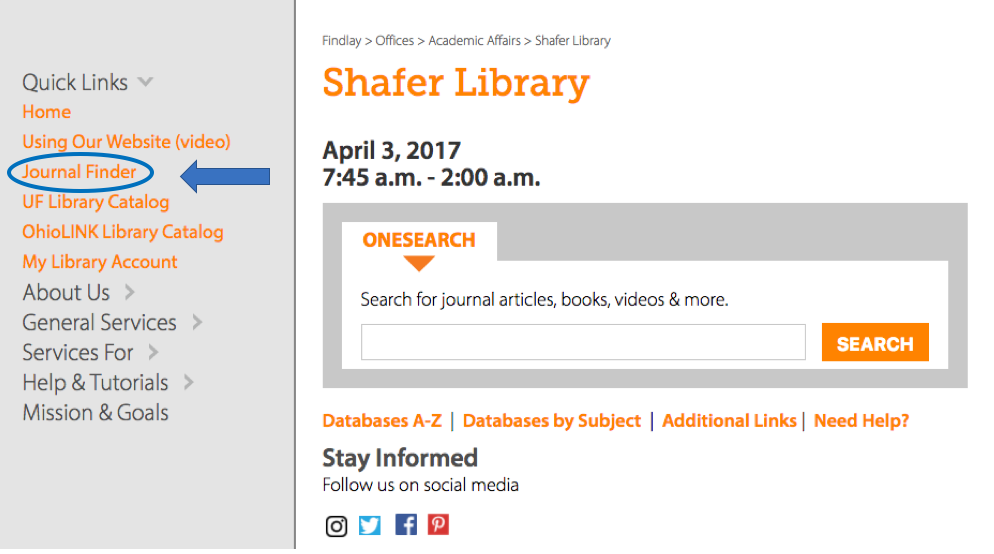 Home Journal Finder Research Guides at University of Findlay