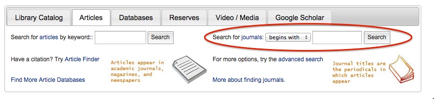 Journals by Title Search on the Library HomePage