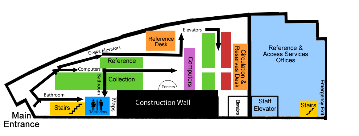 1st floor map with traffic flow arrows