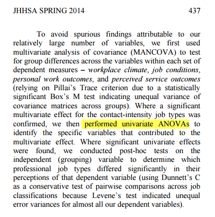 an image of a paragraph from the article. Performed univariate ANOVAs is highlighted in yellow.