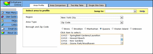 screenshot of borough select page of Infoshare