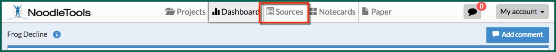image of navigation bar with Sources highlighted
