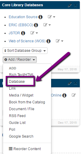 Select ADD Database from the drop down menu